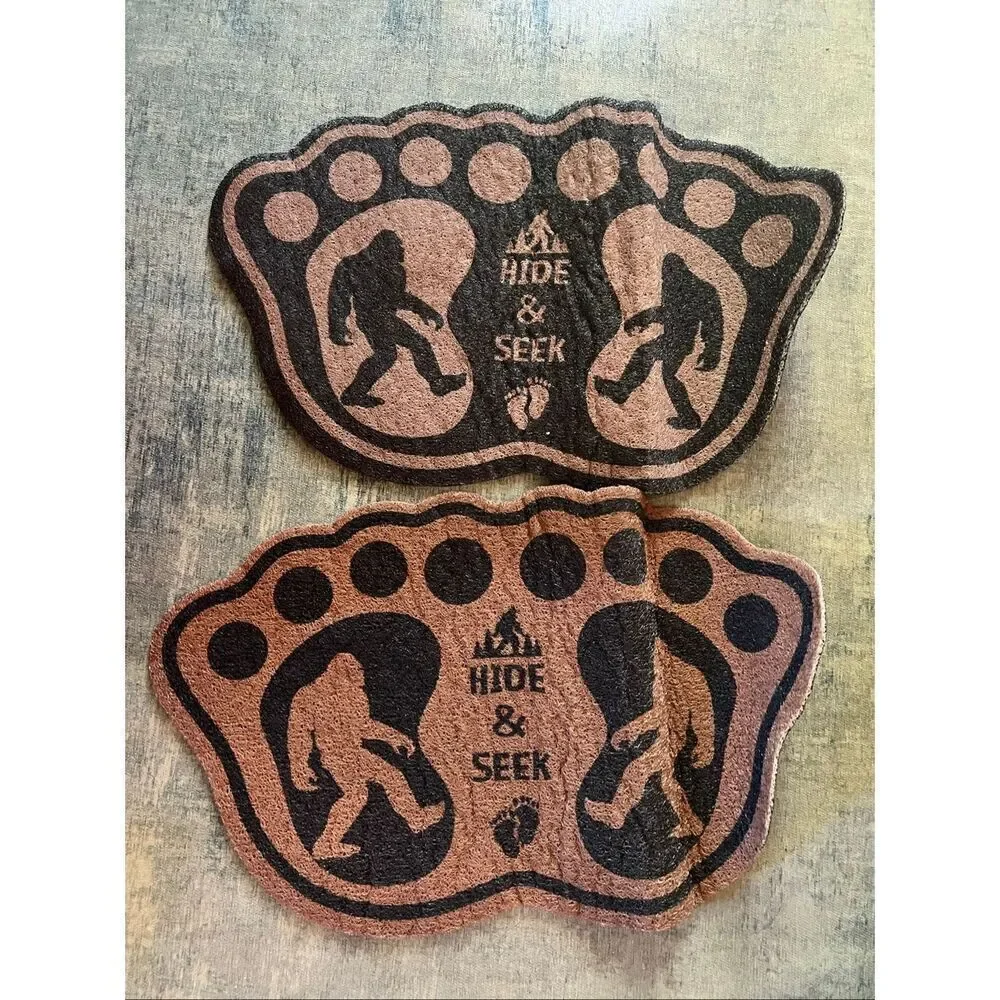 New! Hide and Seek Big Foot Shaped Sasquatch Floor Door Mats 2 Pack